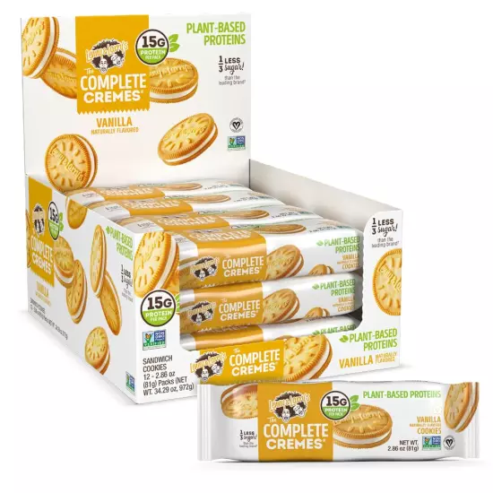 the Complete Cremes®, Sandwich Cookies, Vanilla, Vegan, 5G Plant Protein, 6 Cook