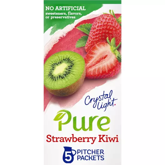 Crystal Light Pure Strawberry Kiwi Drink Mix No Preservatives, 5 Pitcher Packets