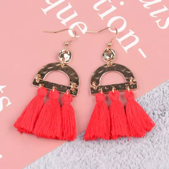 Fashion Women Bohemian Earrings Long Tassel Fringe Drop Dangle Ear Stud Jewelry