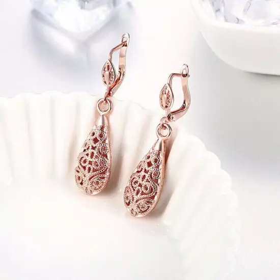 Rose GOLD Filled Elegant 18k Filigree Dangle Drop Earrings