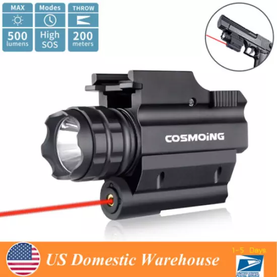 Cosmoing 500 Lumens Red Laser Gun Rail Pistol Light Rifle LED Flashlight Combo 