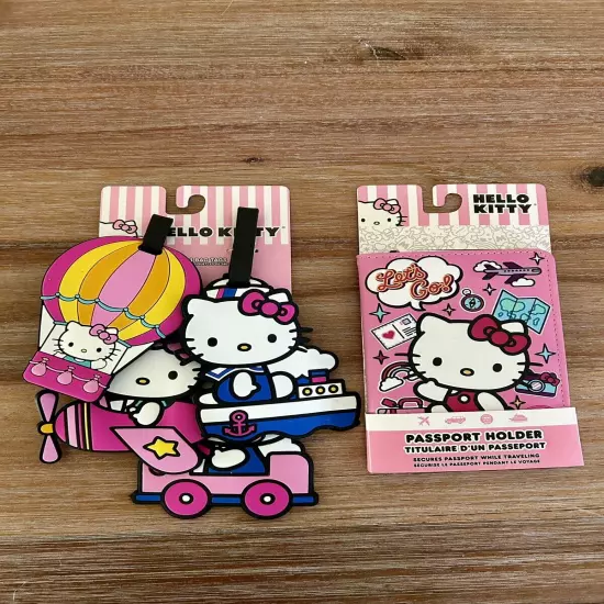 New Sanrio Hello Kitty Travel Passport Holder and Luggage Tag Set