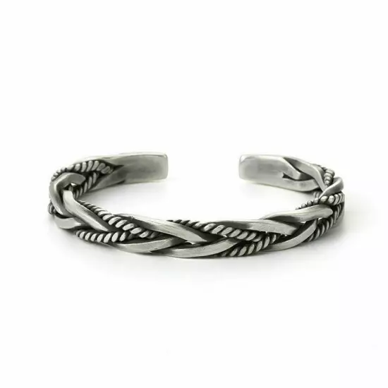 Men Thai Handmade Vintage Open Bangle Twisted Cuff Bracelet 925 Sterling Silver