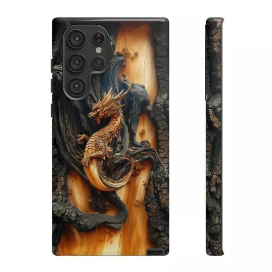 For iPhone, Samsung Galaxy, Pixel - Phone Case Cover - Carved Wood Dragon Print