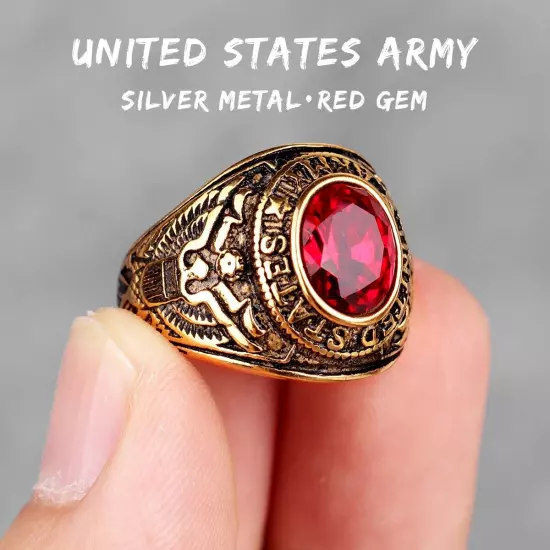 Stainless Steel Men Rings Rhinestone United States Army Eagle Gemstone jewelry