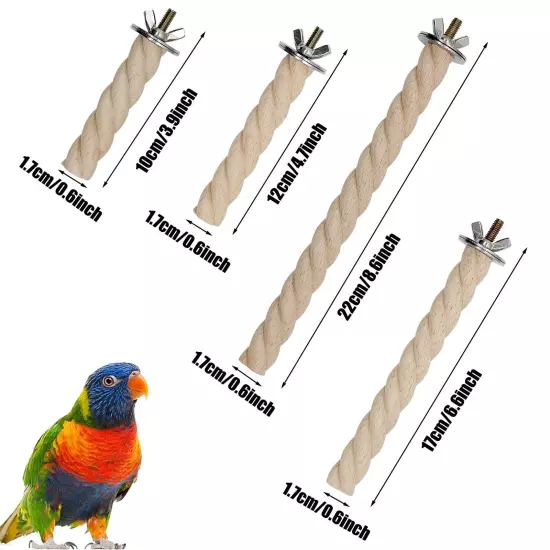 Woohome Bird Perch, 4 PCS Natural Wood Perches, Wooden Bird Parrot Stand in T...