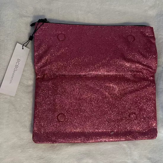 BCBGeneration Large Pink Glitter Fold-over Pouch