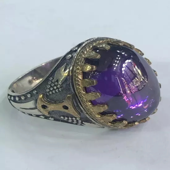 Men Ring 925 Silver Amethyst Gemstone خاتم اماتست صياغة ايراني