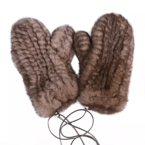 Luxury Women's Genuine Rabbit Fur Textile Knitted Mittens Winter Warm Gloves