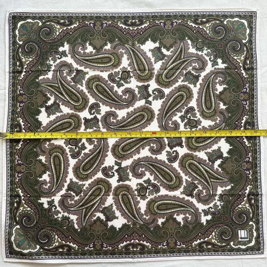 Dunhill Vtg Handkerchief Dark Green Cotton Paisley Damask Art Pocket Square 20"