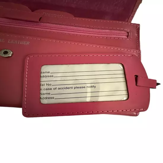 Woman’s Document Passport Travel Organizer Vintage Pink Leather Bi Fold Clutch