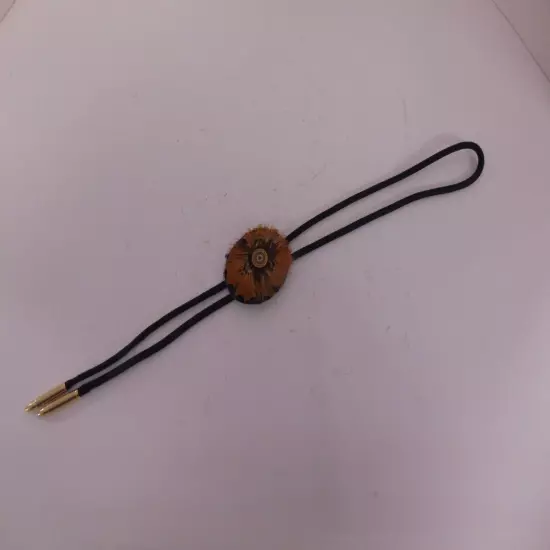 Vintage Men's Bolo Tie Round Shell Casing Feather Motif TU009-12