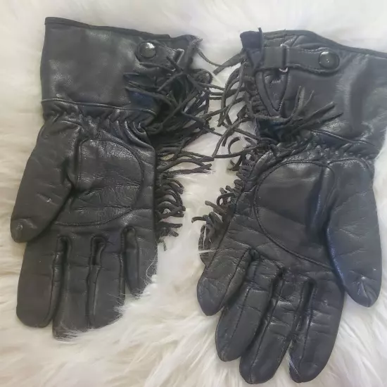 Willie G Women's Motorcycle Leather Gloves Fringed with Studs Slimfitting Sz L