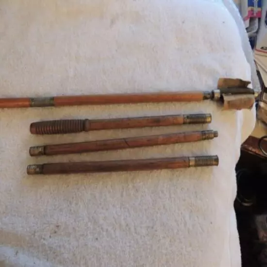 Antique Vtg. Wood & Brass 3-Pc Gun Cleaning Rod & one Solid Rod one Cleaning Tip