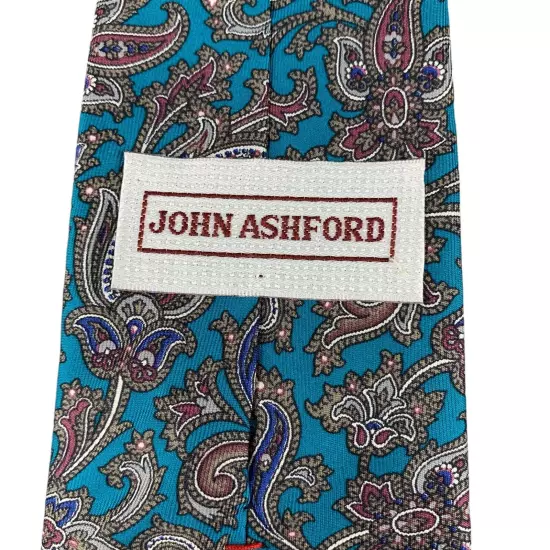 John Ashford Necktie 100% Silk Luxury 3"x 55" Paisley Multicolor Tie Made in USA