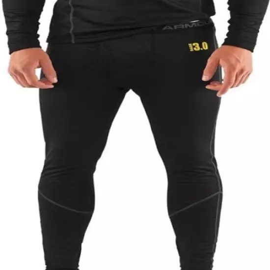 Under Armour ColdGear 3.0 Base Layer Pants Thermal Black Yellow Logo - Small NWT