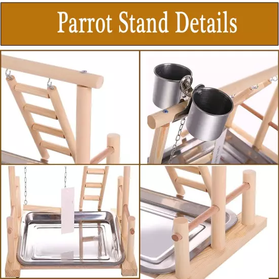 RoseFlower Parrot Playstand Bird Playground Wood Perch Gym Playpen with Feeder C