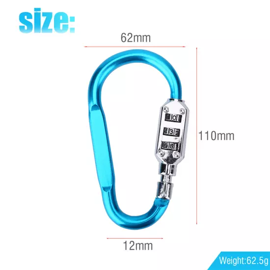 Travel Bag Luggage Security Combination Lock Locking Carabiner Padlock Blue SO