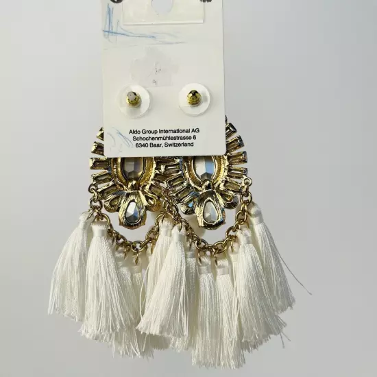 ALDO White Tassels/ Crystal Statement Earrings!