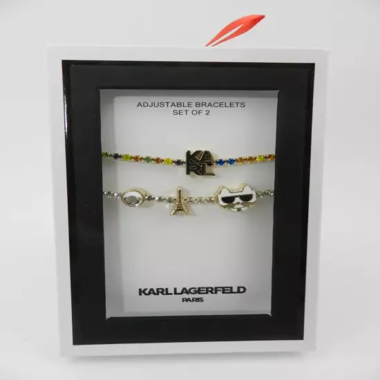 KARL LAGERFELD PARIS Gold-Tone 2-Pc. Set Logo Choupette Charm Slider Bracelets