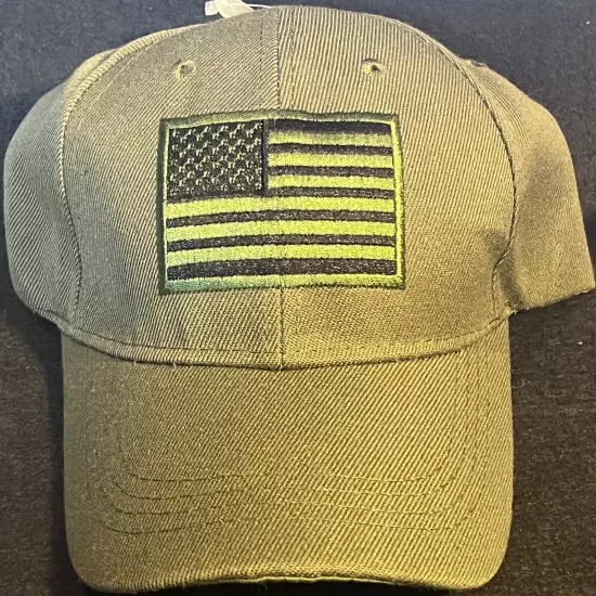 USA 50 Star Flag Patch Dark Green Embroidered Hat Cap Adjustable 100% Acrylic