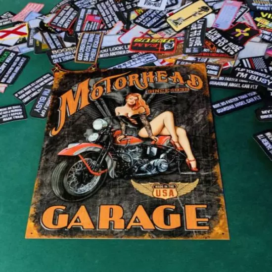 MOTORHEAD GARAGE Tin Metal Sign Wall w/ FREE PATCH decor vintage man cave ride