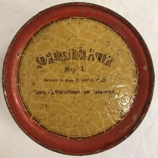 PAT. 1893 E.I. DUPONT DE NEMOURS & CO SMOKELESS RIFLE POWDER TIN WILMINGTON DE. 