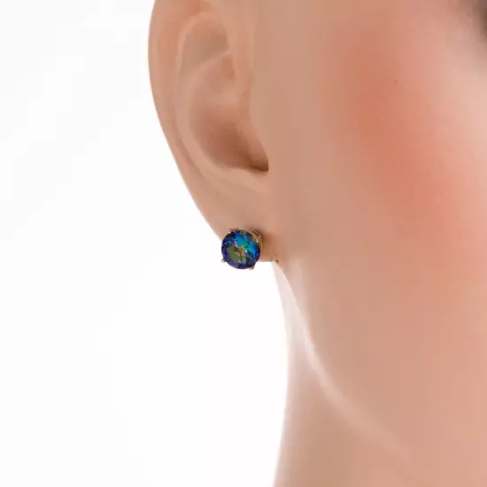 8mm Round Blue Rainbow Mystic Topaz Silver Jewelry Stud Pierced Earrings