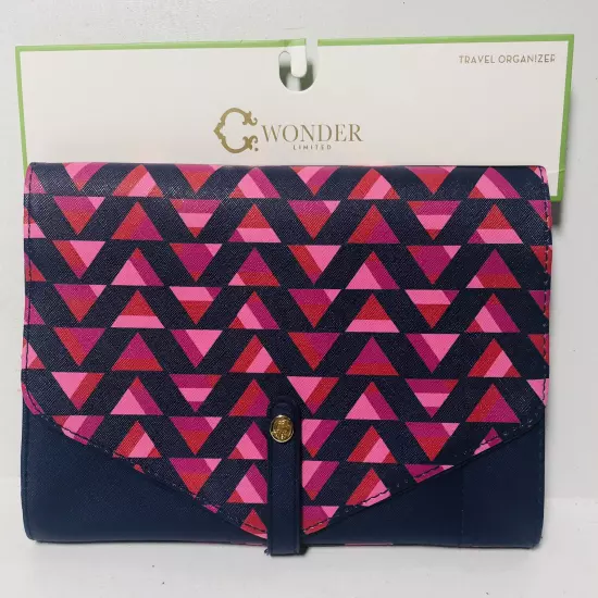 Travel Organizer Blue Pink Snap Closure Documents Papers C Wonder Limited NEW!