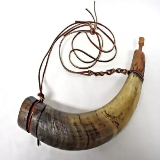 Vintage Black Powder Horn w/ Wooden Cap