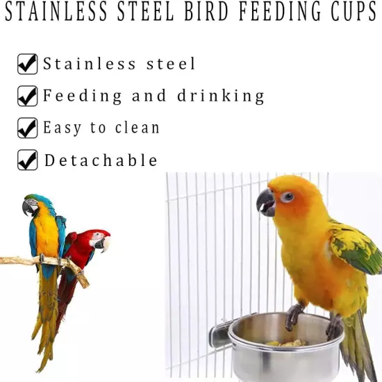 Kathson 2 Pack Bird Feeding Cups with Clamp Holder, Parrot Food & Water Cage Han