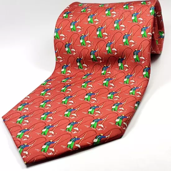 AMERICAN LIVING Handmade 100% Silk Tie Men's Red Blue Green FISHING Necktie NWT