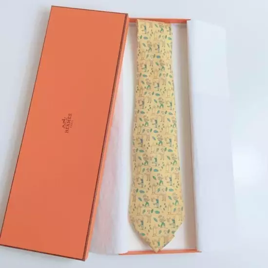 HERMES HALLOWEEN HARVEST FESTIVAL TIE YELLOW Rare used