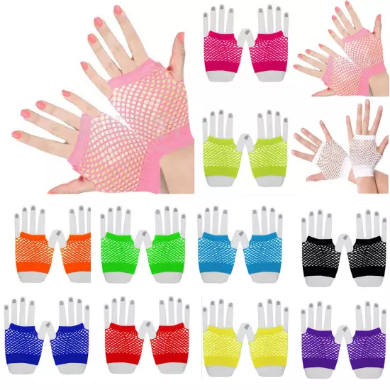 Womens Fancy Dress Short Fishnet Gloves Nylon Mesh Elastic Fingerless Mittens