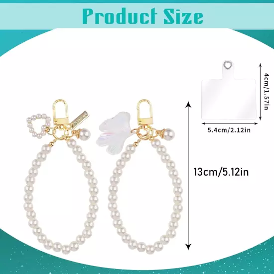 2 Pcs Phone Strap Wrist Phone Charm String Pearl Beaded Phone Strap Phone Chain 