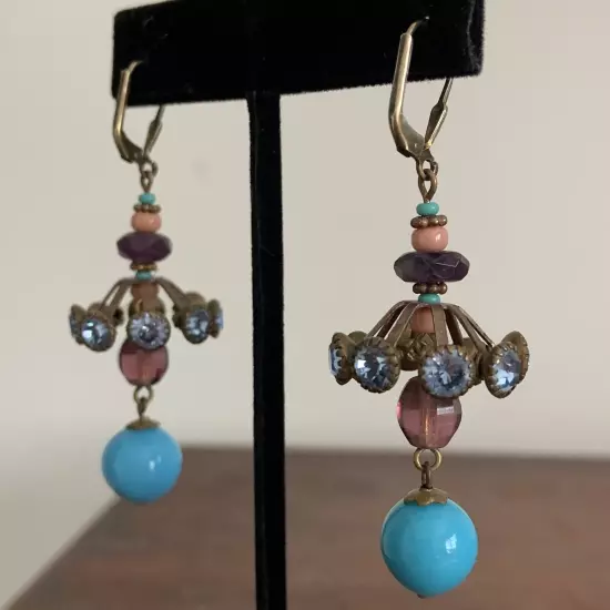 Boho Vintage Chandelier Earrings Amethyst gemstone blue purple dangle statement