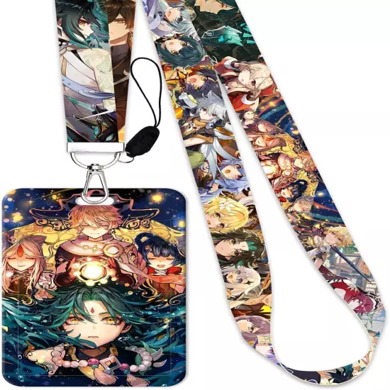 Anime Lanyard Genshin Impact Keychain with ID Card Holder Neck Phone Strap