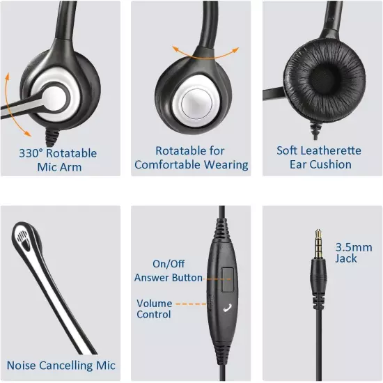 Cell Phone Headset with Microphone Noise Cancelling Call Controls 3.5mm Computer