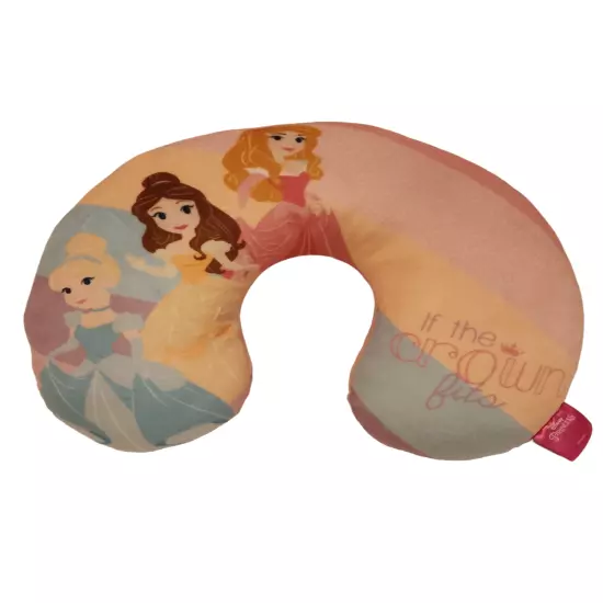 Disney Princesses IF THE CROWN FITS Pink Soft Travel Neck Pillow 11" Wide