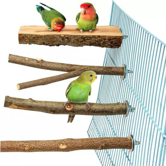 4 Pack Natural Wood Bird Perch for Bird Cages,Parrot Stand Perch Platform Exerci