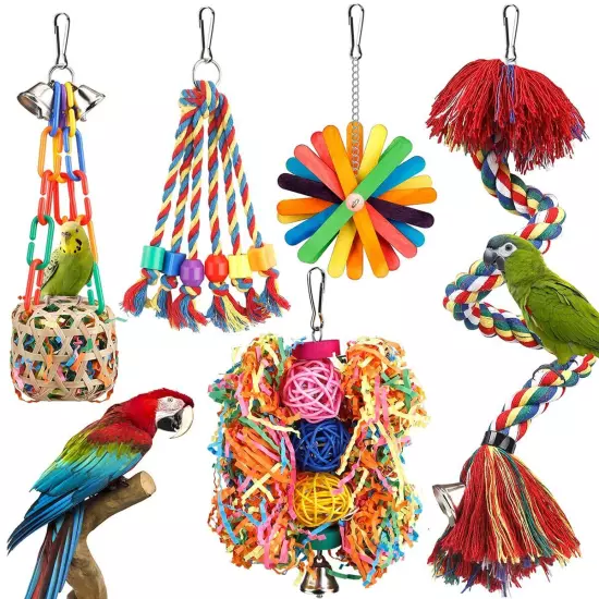 Bird Toys Bird Rope Perch with Bell Colorful Bird Chewing Shredding Foraging 