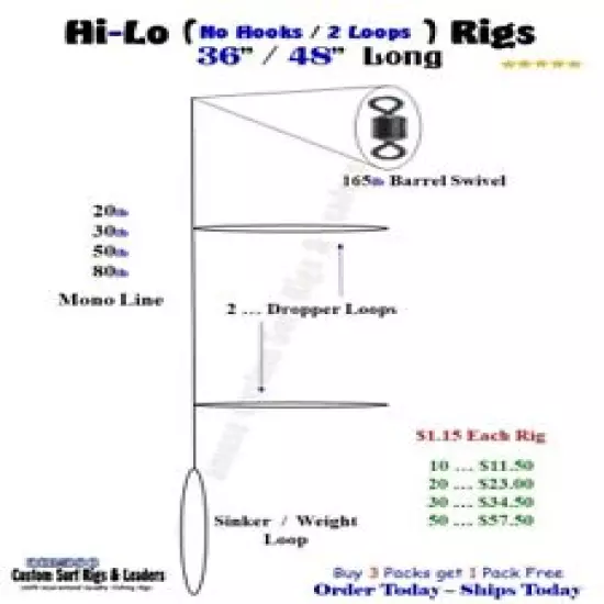 Hi-Lo ( No Hooks ) Fishing Rigs Striper Sea Bass Blackfish Fluke Porgies 