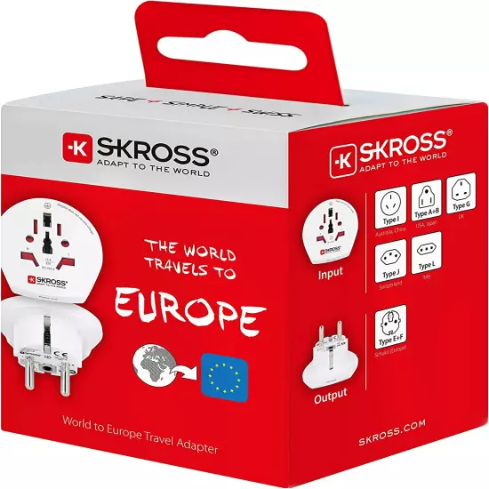 World to Europe Country Travel Adaptor, White