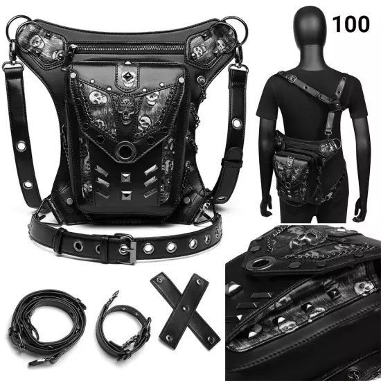 Rock PU Leather Shoulder Motorcycle Skull Bag Waist Pack Bag Handbag Leg Purse