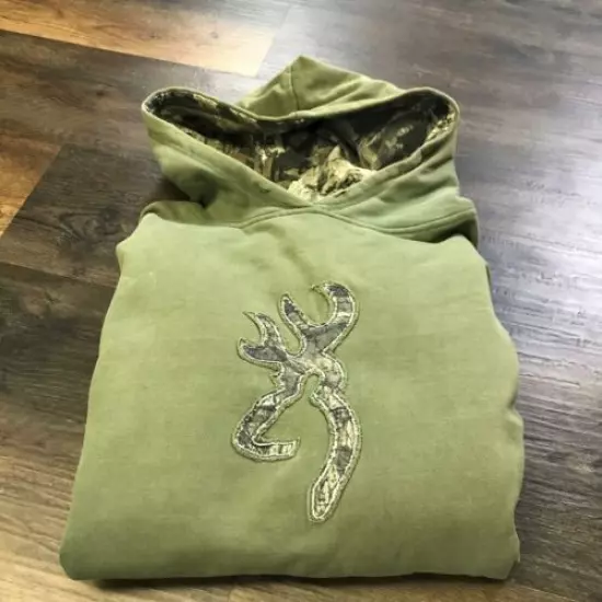 BROWNING Graphic Logo Long Sleeve Green Hooded Sweatshirt Hoodie Men's Size 2XL