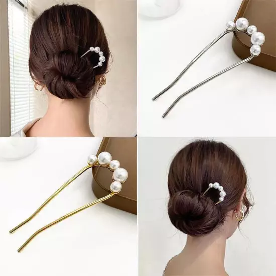 Pearl Hair Pin U Shaped Hair Fork Stick Metal Hair Clip French Fashion Hairstyle