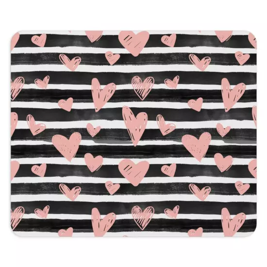 Pink Hearts with Black & White Stripes Mouse Pad 