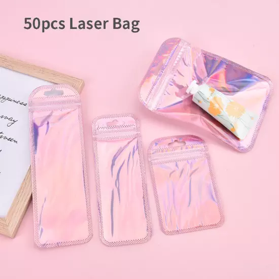 50pcs 4 Styles Laser Packaging Bag Flat Cosmetic Bag Holographic Mini BaN8-*