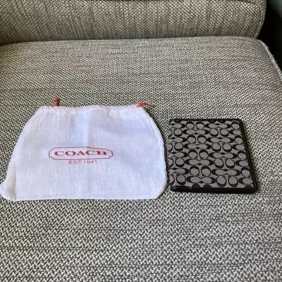 COACH C Logo Canvas/ Leather Passport Wallet Case and Credit Card Slots Dust Bag