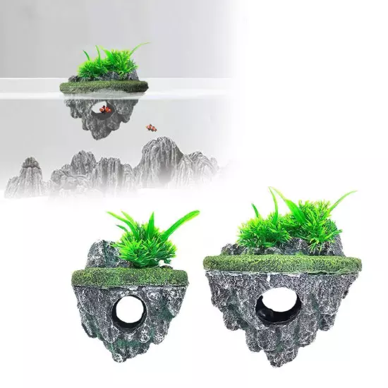 Aquarium Ornament Rockery Hiding Mountain Cave Home Fish Tank Decor ResinฅGIFT